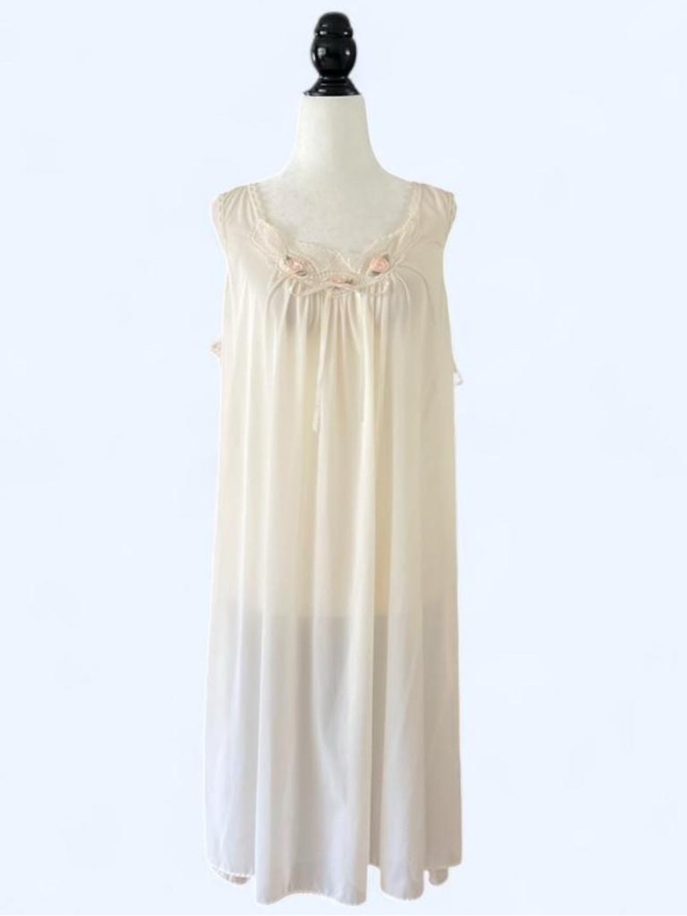 NWT Vintage Lorraine Sheer Ivory Lace Rosette Nightgown Dress